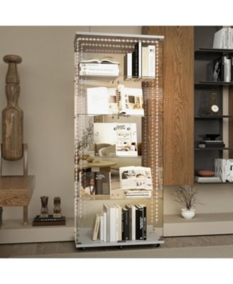 Tempered Glass Display Cabinet w/ LED, Lock, Mirror Back