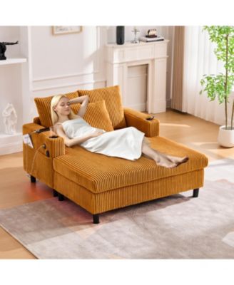 Streamdale Corduroy Oversized Recliner Sofa w/ USB, LED, Cup Holder