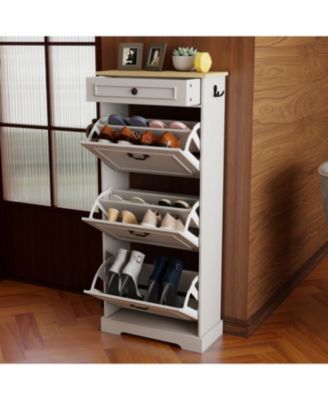 Storage Cabinet - 3 Flip Drawers, 1 Drawer - Antique White