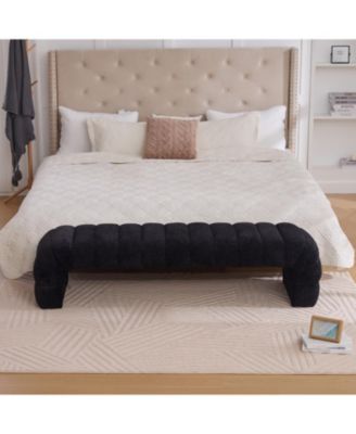 Modern Upholstered Bed Bench, Channel Tufted, Chenille, Black