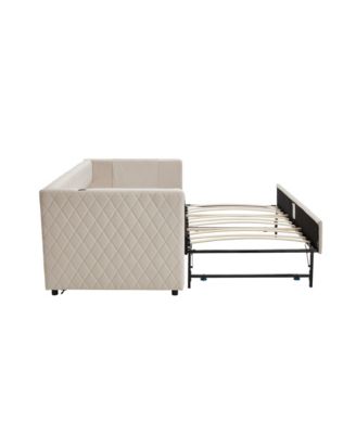  Beige Velvet Daybed - Modern Diamond Grid Design