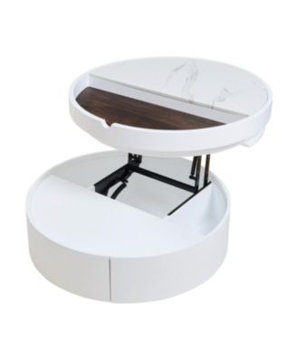 Streamdale White Round Lift Coffee Table, Marble/Wood Top, 29.5"