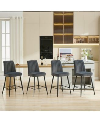 Velvet Grey Bar Chairs Set of 2 Adjustable Iron Feet