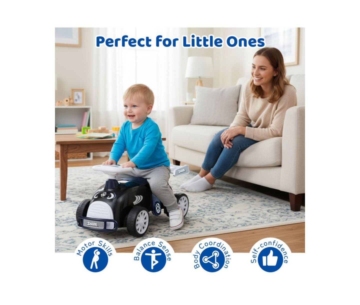 Детская игрушка HONGGE Foot-to-Floor Ride-On Car with Musical Steering Wheel and Under-Seat Storage, Ages 1.5-3, цвет: Чёрный — фото 5