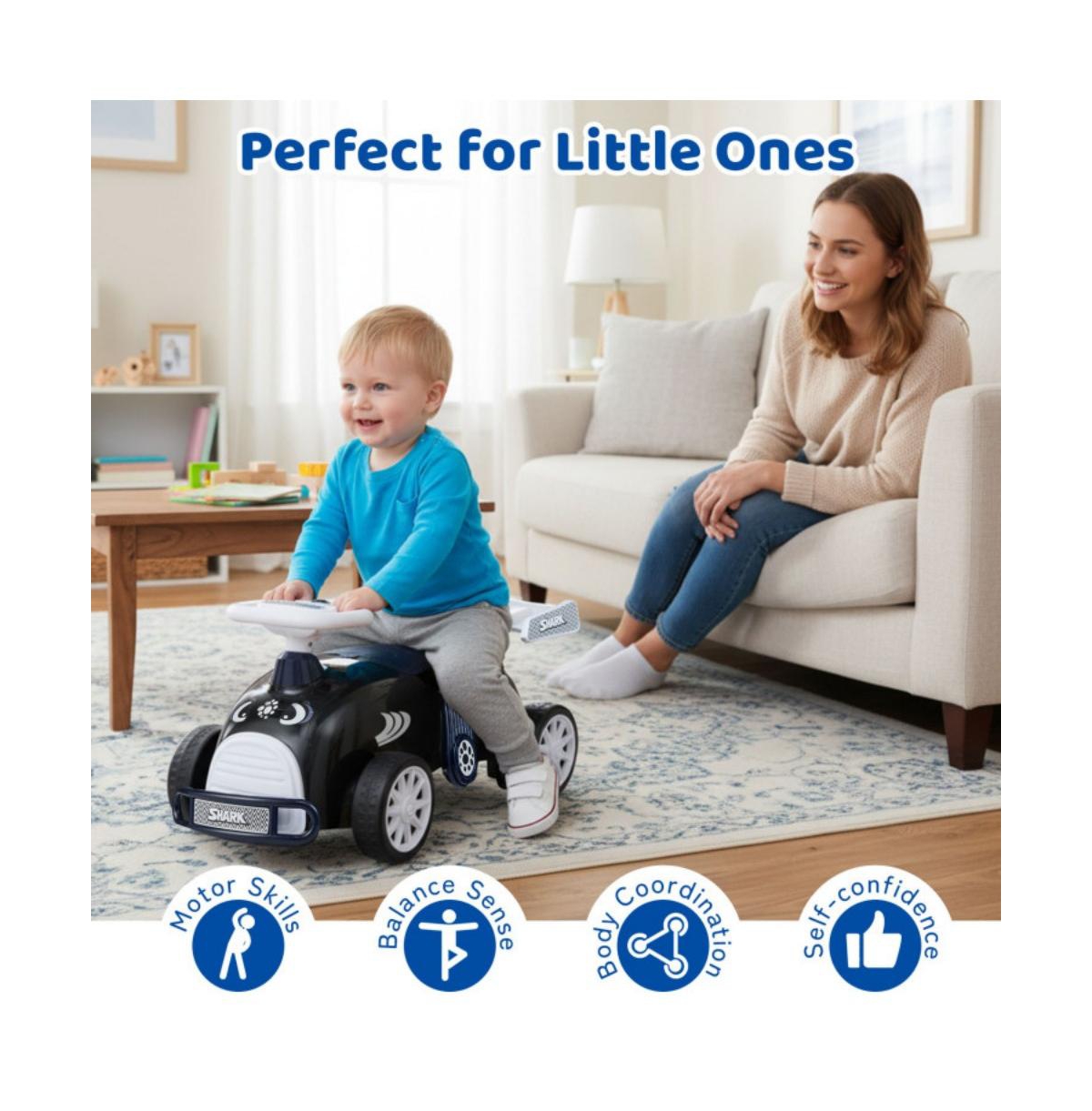 Hongge Kids Foot to Floor Ride On Car with Music Steering Wheel and Under Seat Storage