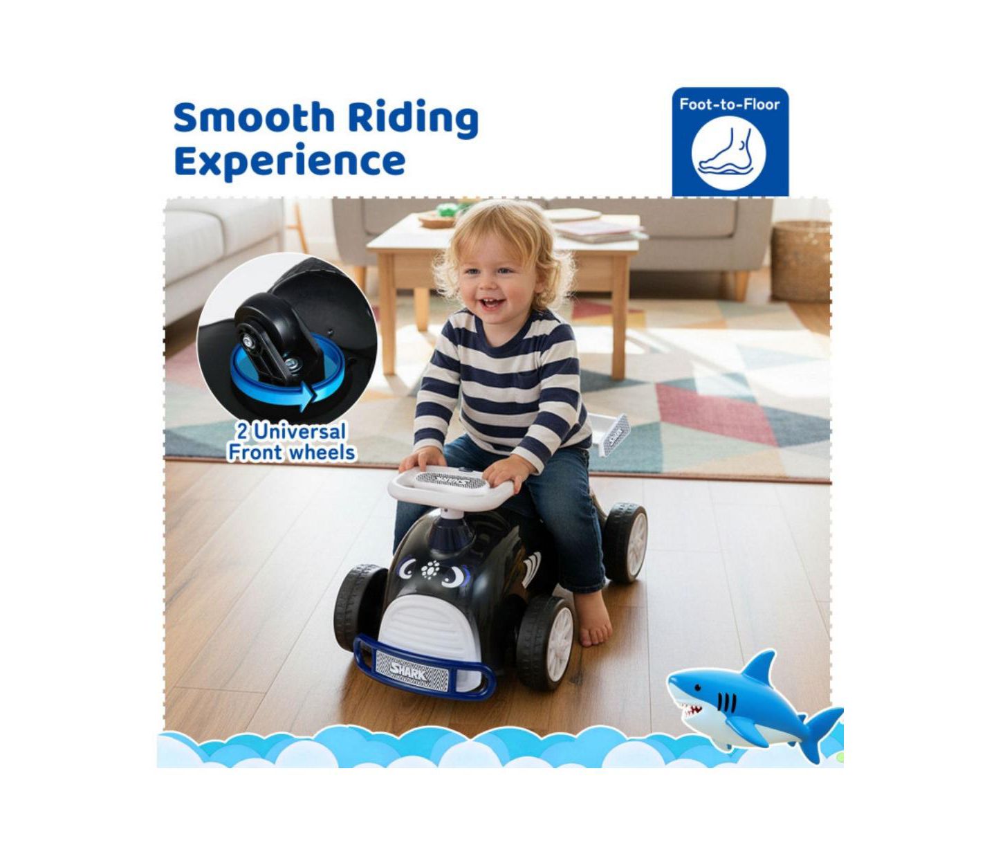 Детская игрушка HONGGE Foot-to-Floor Ride-On Car with Musical Steering Wheel and Under-Seat Storage, Ages 1.5-3, цвет: Чёрный — фото 8