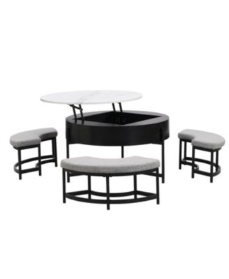 Round Lift-Top Coffee Table with Storage & 3 Ottoman