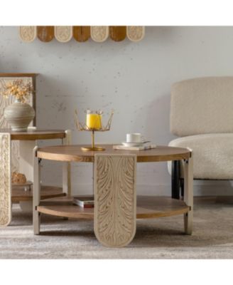 Carved Wood Coffee/End Table with Storage