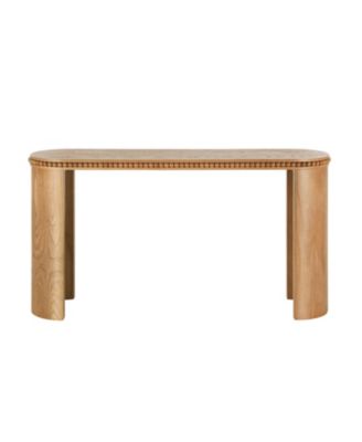  Vintage Console Table - Beaded Trim, Reversible Legs, Natural Wood