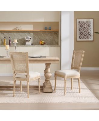 French Country Dining Chairs, Rattan Back, Beige (Set of 2