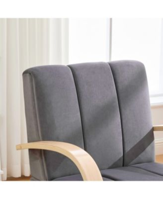 Streamdale 30.7" Swivel Accent Chair - Channel Tufted, Solid Wood Arms - Charcoal