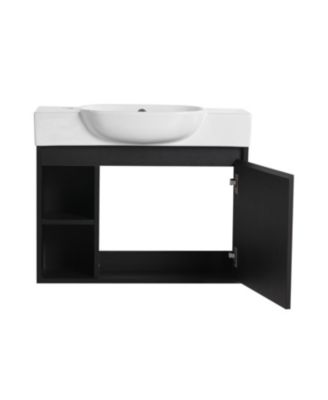  26" Wall-Mount Vanity, Ceramic Sink, Soft-Close, Dark Oak