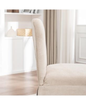  Linen Dining Chairs Modern Fabric Side Chairs Padded Seat Set of 2 (Beige)