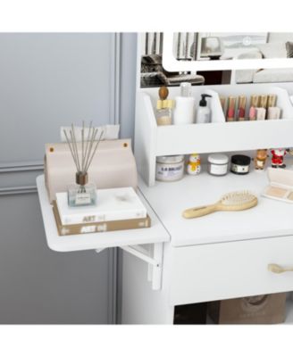 Streamdale Vanity Desk with LED Mirror Power Outlet 3 Drawers 7 Shelves & Stool