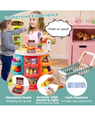 Kids Grocery Store Playset with Checkout Counter Shopping Cart and Pretend Food Accessories