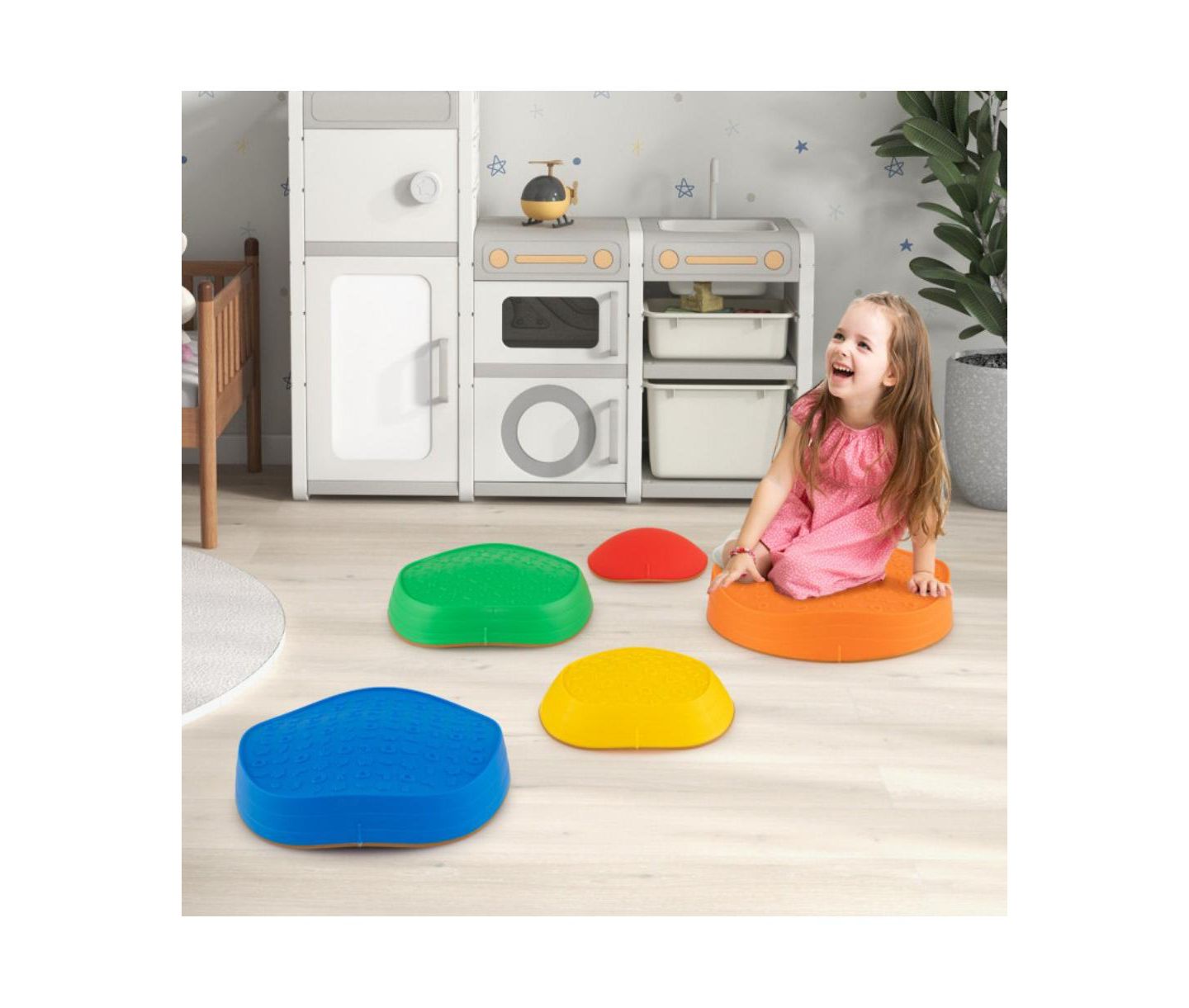 Детские игрушки HONGGE Balance Stepping Stones Non-Slip Rubber Bases Stackable 5-Piece Set, Ages 3-8, цвет: Разноцветный — фото 3