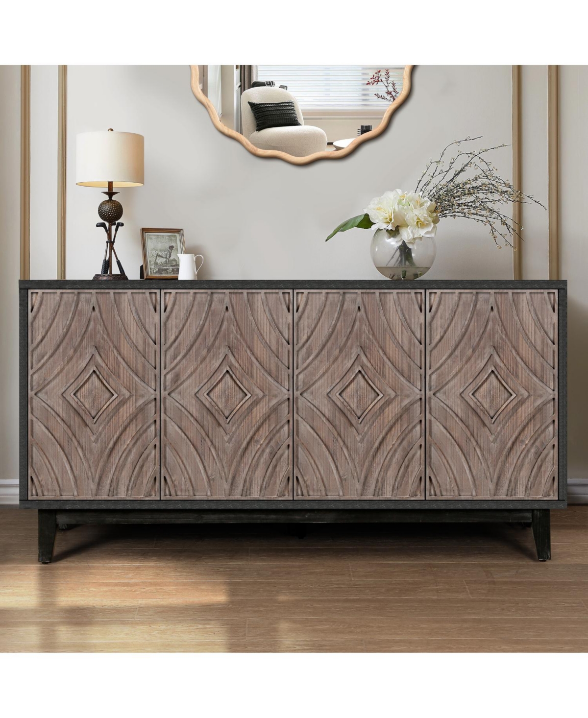 Streamdale Furniture Streamdale 60" Mid-Century Sideboard with Diamond Doors