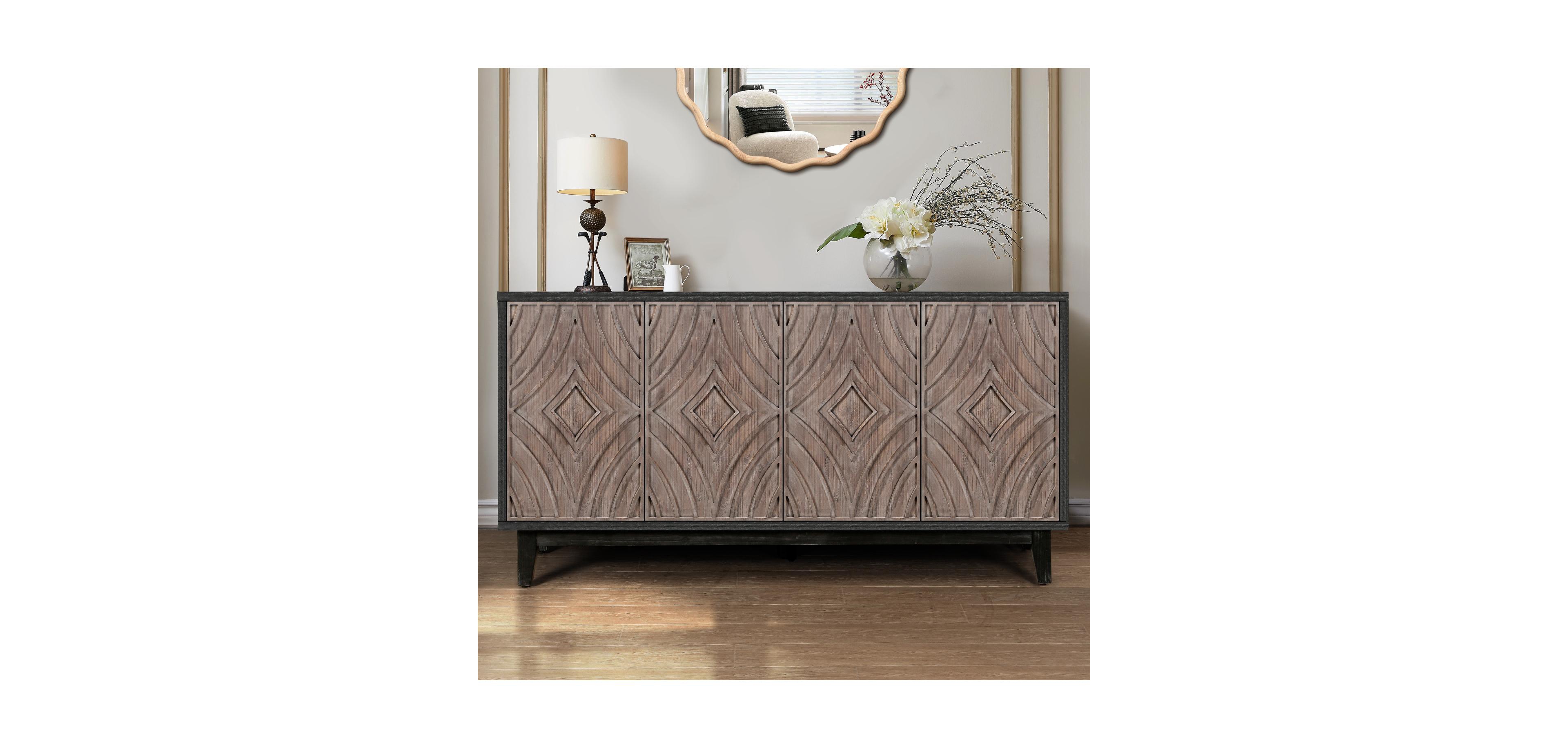 Streamdale Furniture Streamdale 60" Mid-Century Sideboard with Diamond Doors