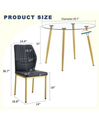39.7" Glass Dining Table & 4 PU Chairs - Gold Legs