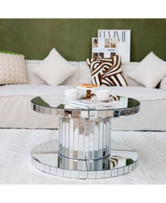 Luxury Round Mirror Coffee Table - Fluted Glass 31.5"