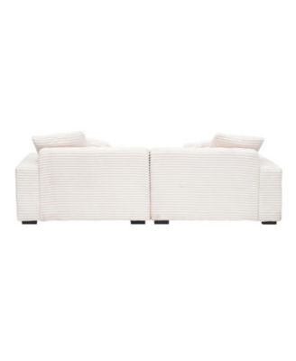 104" 4-Seat Beige Corduroy Sofa w/ Throw Pillows