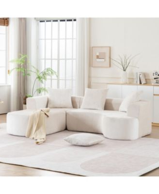 Modular Sectional Sofa L-Shape Chaise Beige Corduroy