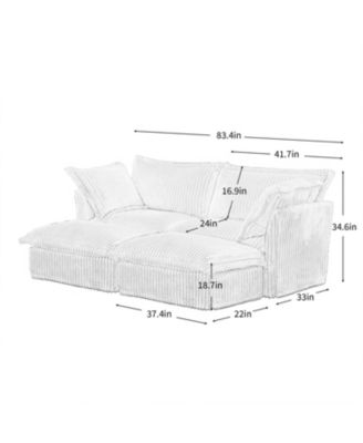 Slipcovered 2-Seater Sofa with Ottomans Corduroy Camel