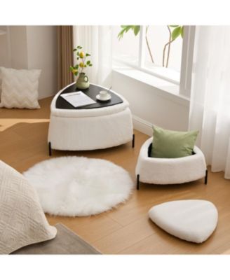 Upholstered Storage Ottoman Set with Metal Legs