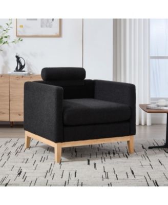 35.4" Wide Modern Farmhouse Accent Chair - Black Boucle