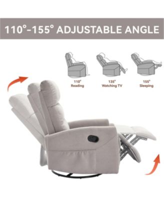 Manual Recliner Chair with Rocker and Swivel in Fabric for Living Room Grey