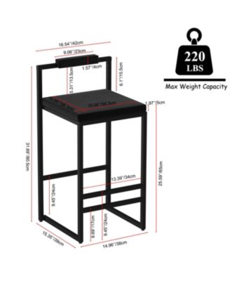 Velvet Bar Stools Set of 2 - Counter Height Kitchen Chairs (Black