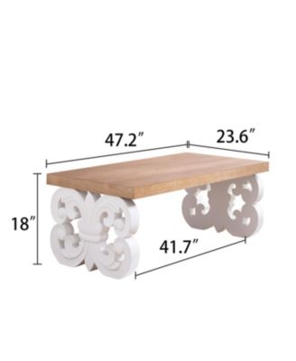 Ornate Wood Coffee Table - Farmhouse Style, Carved Base.