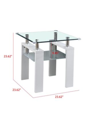 Streamdale Clear Glass Top Side Table, 24"x24"x24" End Table, Modern Design For Home