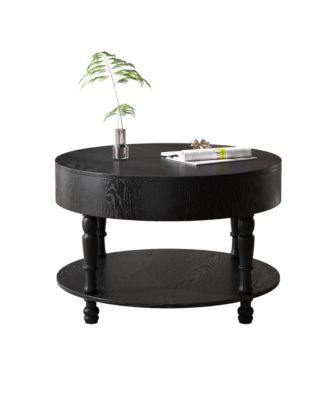 Modern Round Coffee Table with Storage - Black