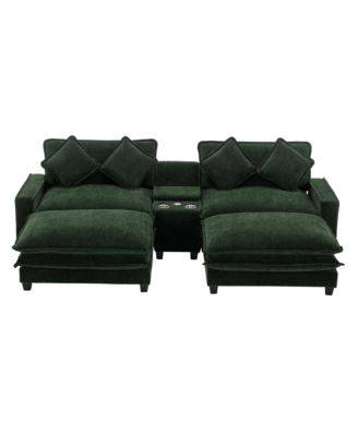 111" Chenille Sectional Sofa w/ Ottomans, USB, Cup Holders & Storage