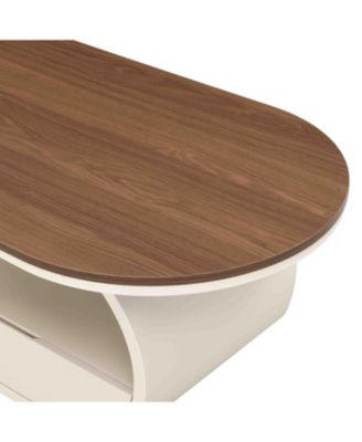 Luxury Oval Coffee Table w/ Storage - White Metal