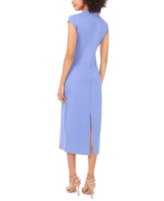 Women's Mock Neck Cap-Sleeve Midi Dress