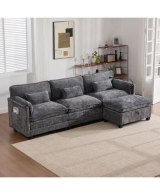 Oversized Sectional Sofa Cloud Couch w/ Ottoman, USB & Phone Holder