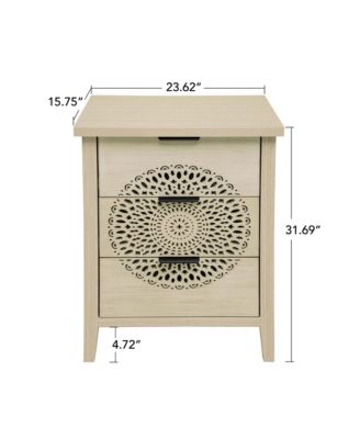 Streamdale Hollow-Carved 3 Drawer Dresser with Metal Handles