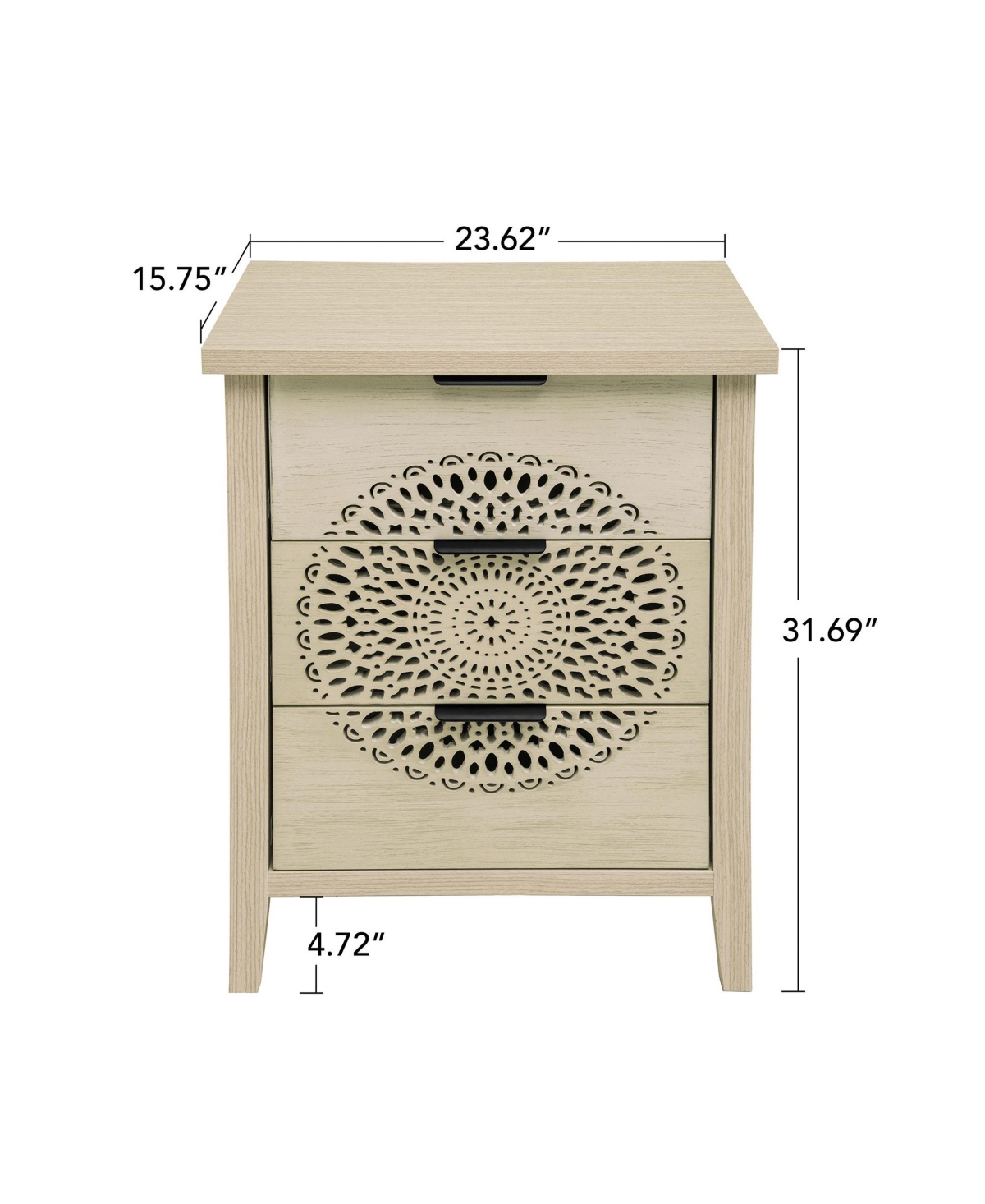 Streamdale Furniture Streamdale Hollow-Carved 3 Drawer Dresser with Metal Handles