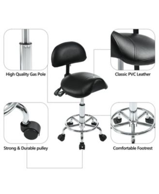 Ergonomic Saddle Stool with Back & Foot Rest, Rolling Adjustable Swivel Chair