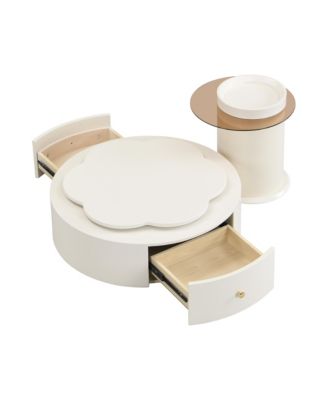 Modern Round Coffee Table Set, Rotatable Top & Drawers