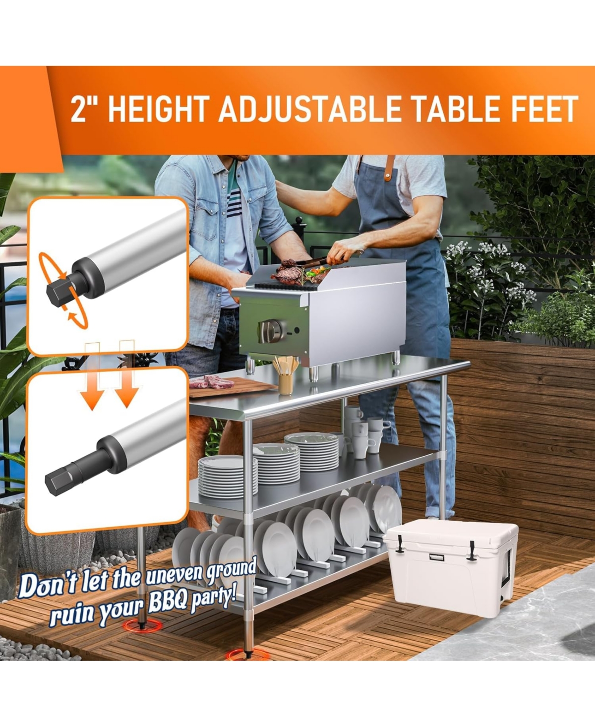 Streamdale Furniture Stainless Steel Prep Table 24"x60" w/ Adjustable Shelves