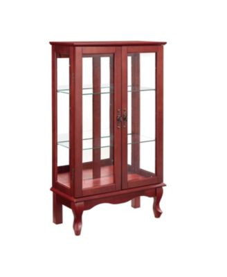 Elegant 2-Door Curio Cabinet - Lighted Display, Cherry Finish
