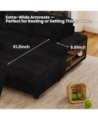 Convertible Corduroy U-Shaped Sofa, Modern 4 Seat Couch