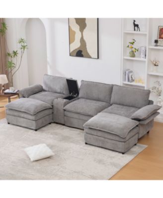 U-Shaped Sectional Sofa- Storage, Wireless Charging, Bluetooth, Footstools