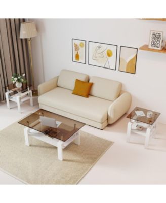  Modern Glass Tea/Coffee Table Set - Brown/White