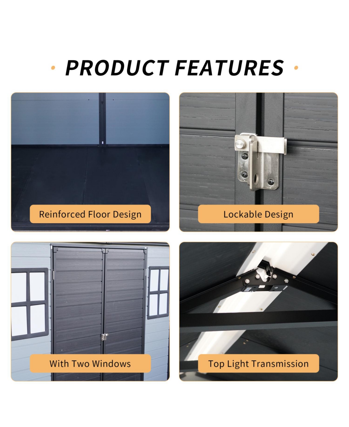 Streamdale Furniture 8x6ft Resin Garden Shed with Floor & Windows - Grey/Black