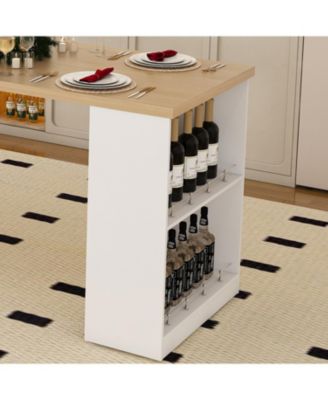 80" Expandable Kitchen Island, Solid Wood Top, Power Outlet, Mobile Cart