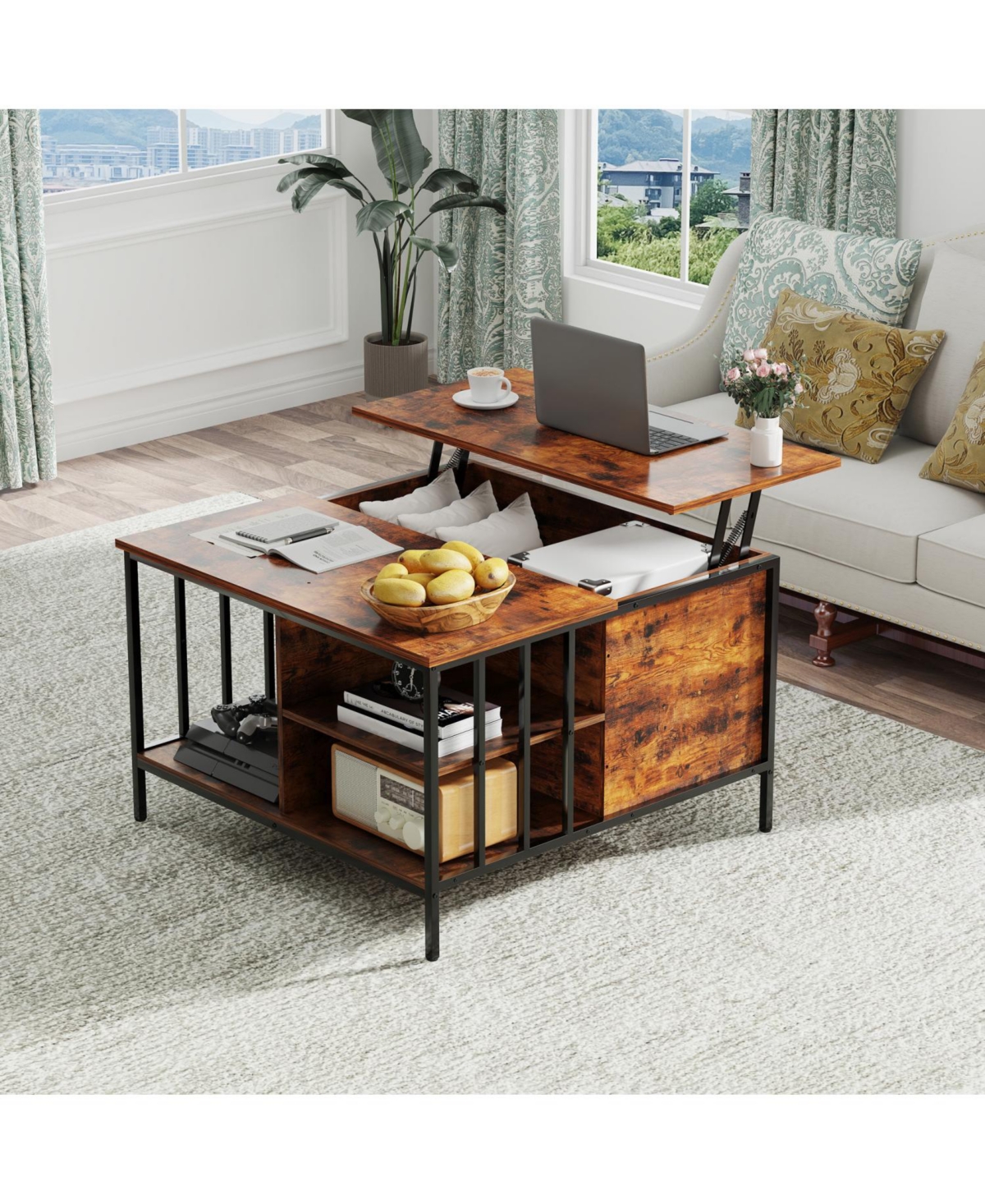 Streamdale Furniture Streamdale Farmhouse Lift Top Coffee Table - Adjustable Height, Storage, Hidden Compartment